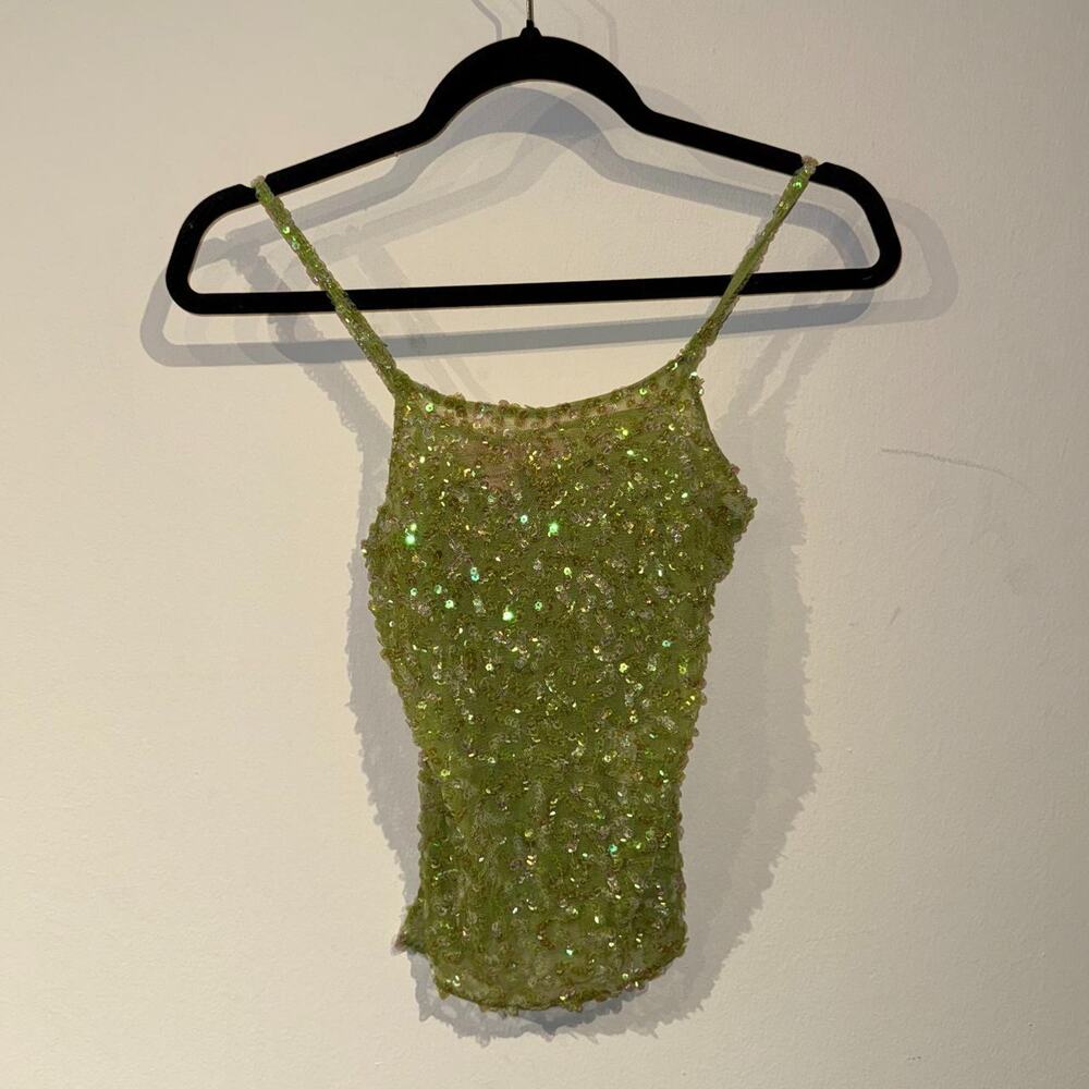 Green Mesh Sequined Top - Picture 3 of 5